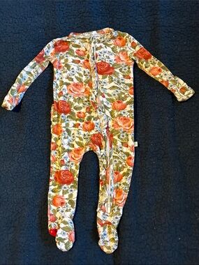 Posh Peanut Floral Footed One-Piece in Red and Green